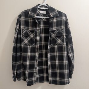 Tna Aritzia Oversized Plaid Flannel Shacke Washed Black100% Cotton SZ 1 Small